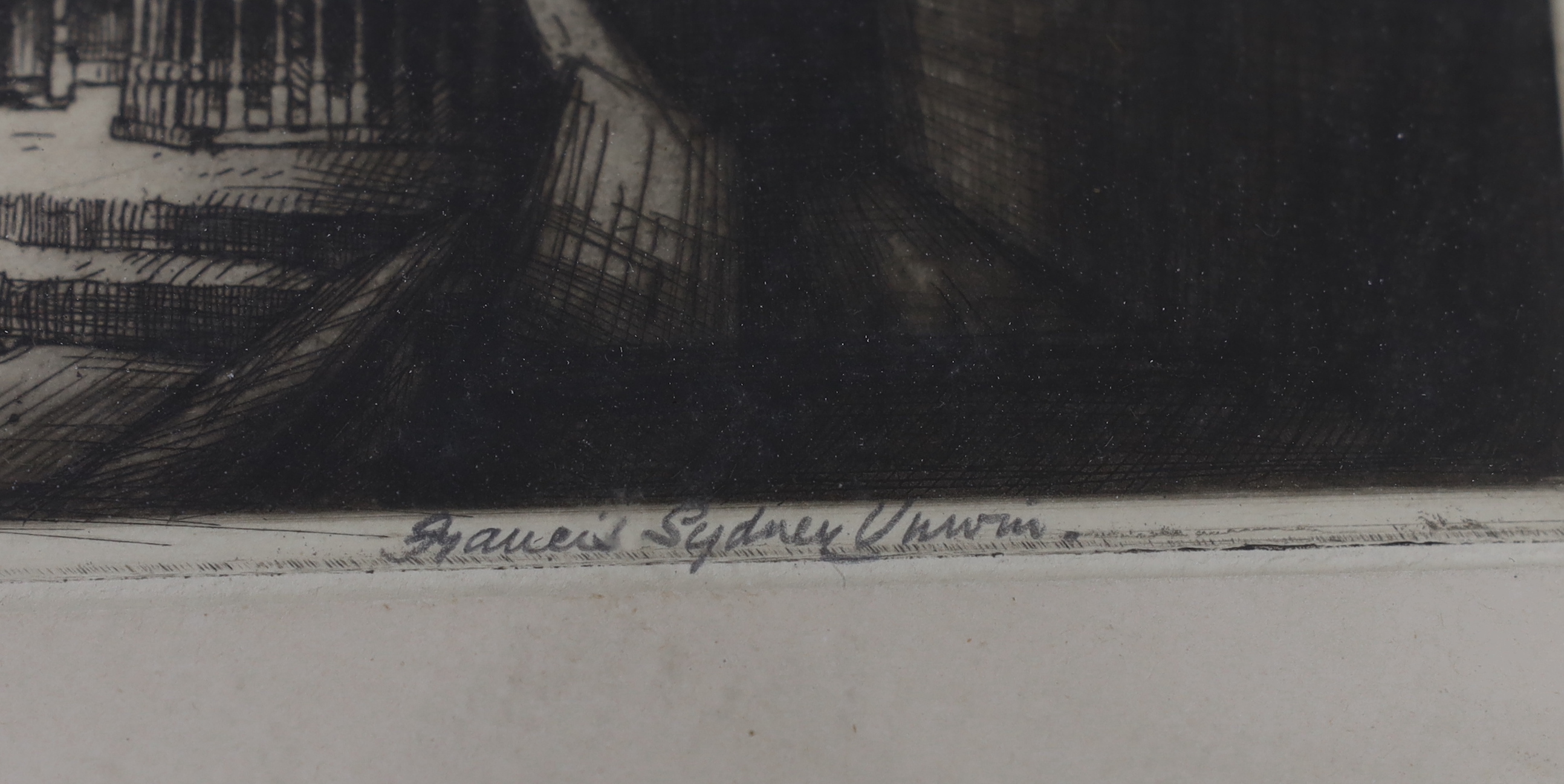 Francis Sydney Unwin (1885-1925), etching, Church interior, signed in pencil, 22 x 18cm